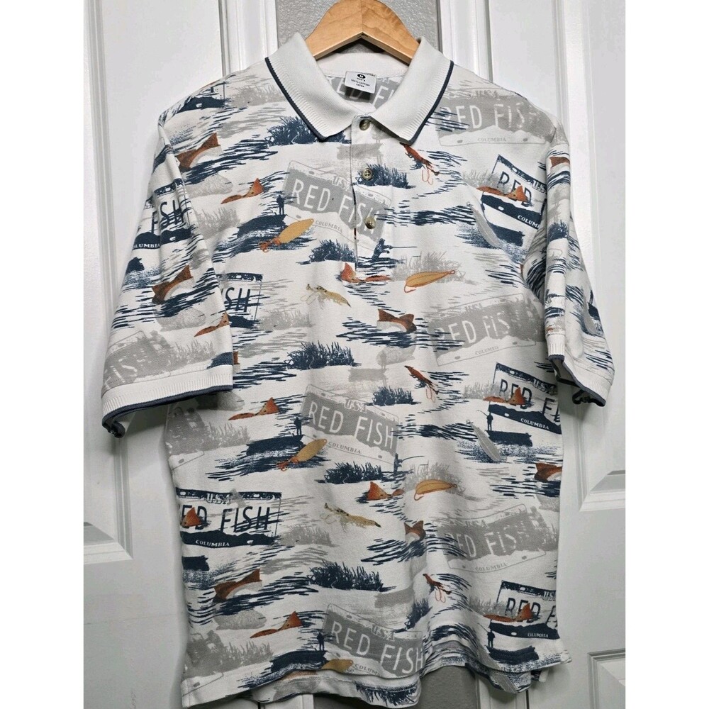 Columbia Men's White Medium Redfish Graphic Polo Shirt